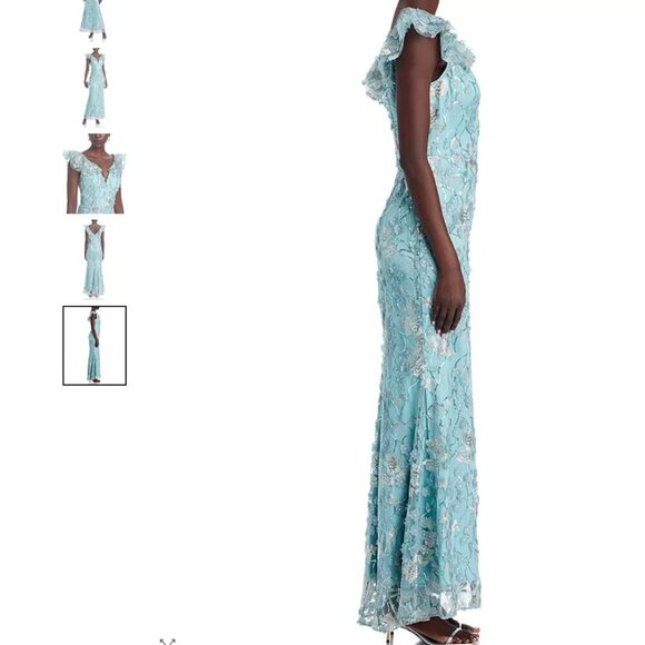 NWT Eliza J V-Neck 3D Flower Sleeveless Gown in Sage Size 14 - Picture 2 of 6